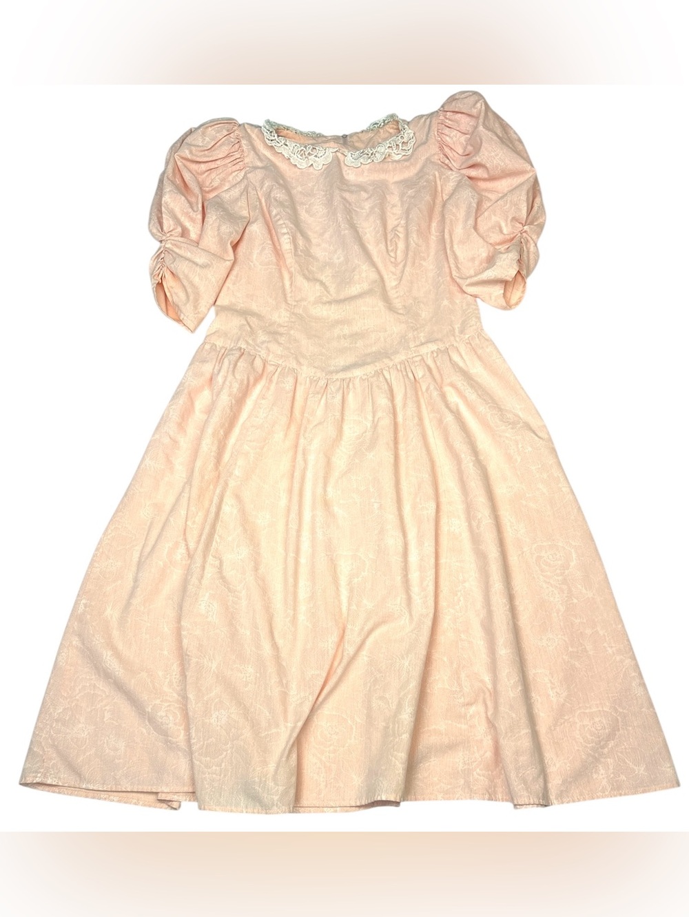 Vintage Country Romance Women 9 10 Dress Peach Floral Modest Southern Belle Lace